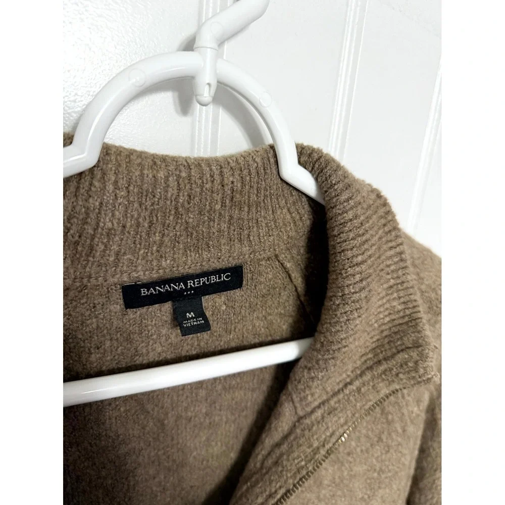 Banana Republic Quarter Zip Sweater Mens Medium Taupe Cotton Wool Textured 6397